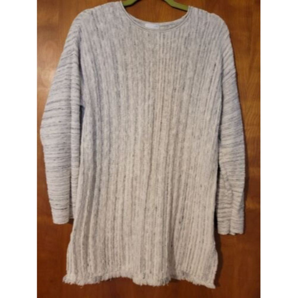 J Jill Pullover Sweater Gray Ivory Button Back Detail Knit Size L